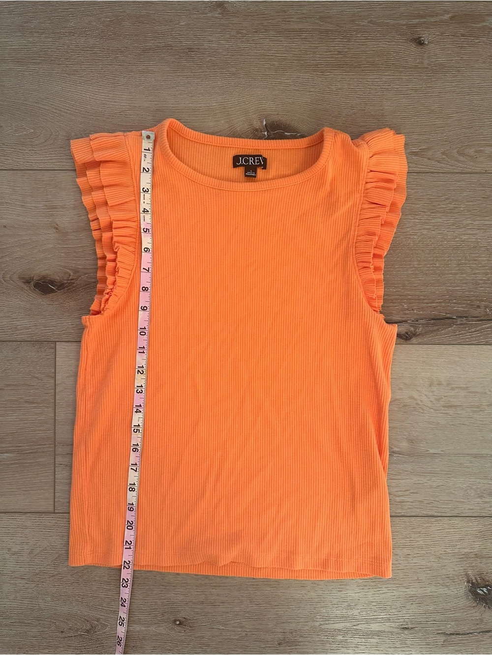 J.Crew Orange Ribbed Double Ruffle Shoulder Tank Top Large - Picture 3 of 6
